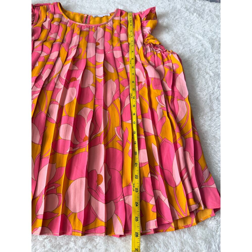 DR2 Pink Orange Floral Pleated Ruffle Sleeve Tunic Blouse XL Retro Resort - Picture 6 of 8